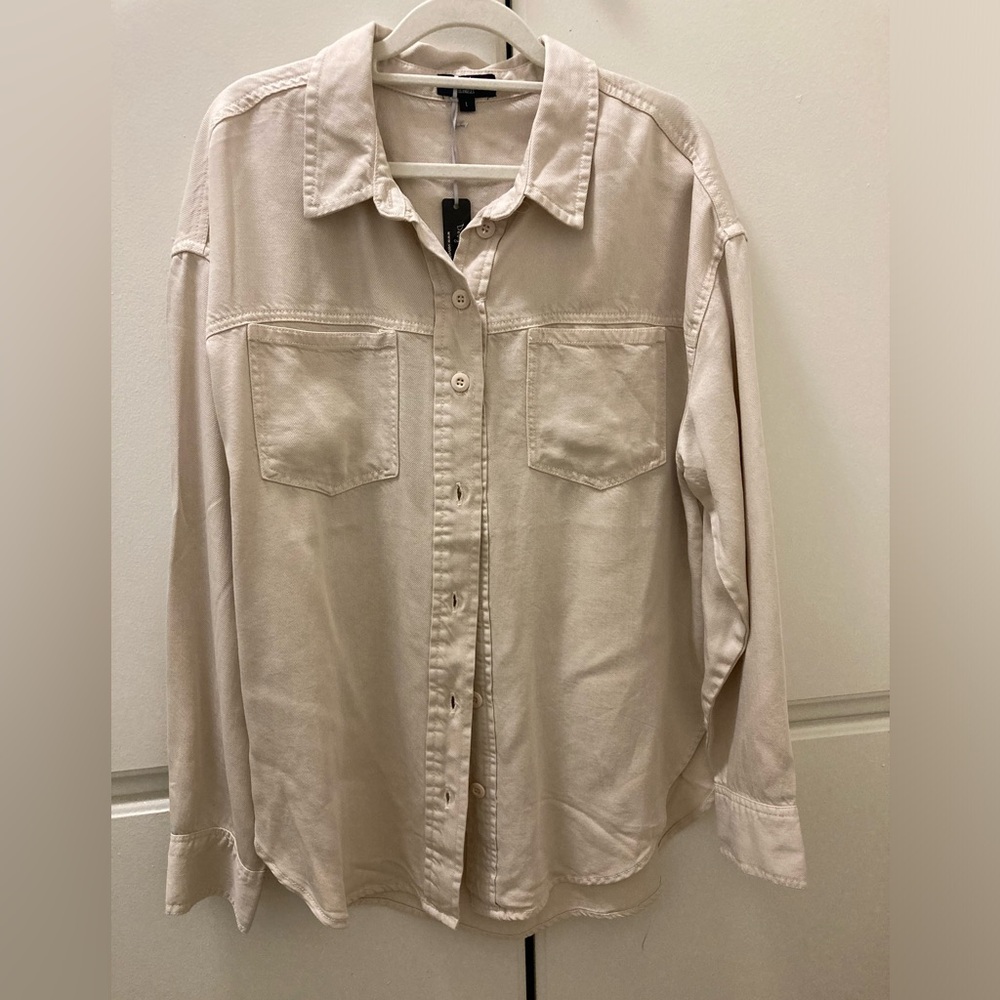 NWT Velvet Heart Sz L Cream Long Sleeve Button Up Shirt Blouse Jacket 40% Linen